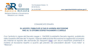 Decreto Agosto, sospensione di cartelle fino al 15 ottobre: le FAQ Ader