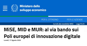 Innovazione digitale, bando MISE poli europei: domande dal 10 settembre