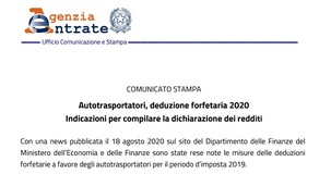 Deduzione autotrasportatori 2020, istruzioni per la dichiarazione dei redditi 