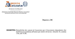 Detrazione affitto, vale anche per il trasferimento della residenza all'estero 