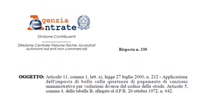 Imposta di bollo: esenzione per quietanze di sanzioni diverse dal codice della strada