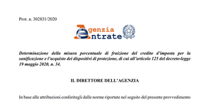 Bonus sanificazione e dpi in misura ridotta con la percentuale stabilita dall'AdE 