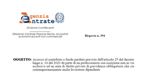 Contributi a fondo perduto: non spettano al professionista con cassa