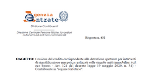 Ecobonus: il professionista in regime forfettario può cedere il credito al genitore