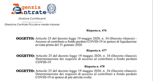 Contributi a fondo perduto, chiarimenti sui requisiti dall'Agenzia delle Entrate