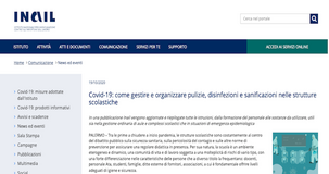 Covid 19 e sicurezza nelle scuole: indicazioni INAIL su pulizia e sanificazione degli istituti