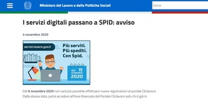 Registrazione Cliclavoro, dal 6 novembre non è più possibile richiedere le credenziali