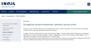 Lavoratori fragili e sorveglianza sanitaria: servizio online INAIL per la visita medica