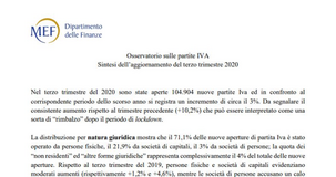 Partite IVA, i dati del terzo trimestre 2020: rimbalzo del 10% sul secondo trimestre
