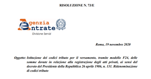 Registrazione atti privati: nuovi codici tributo per imposta ipotecaria e catastale