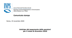 Pagamento pensioni dicembre 2020, accredito INPS in anticipo anche per la tredicesima