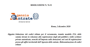 Registrazione atti pubblici, scritture private e donazioni: istituiti i codici tributo per il modello F24