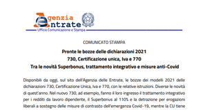 Dichiarazioni dei redditi 2021: pronte le bozze dei modelli 730, 770, CU