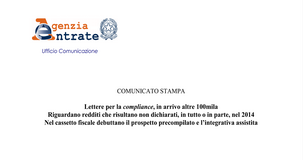 Agenzia delle Entrate: in arrivo 100 mila lettere su redditi 2013 non dichiarati
