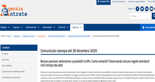 Truffe Bonus vacanze, le raccomandazioni dell'Agenzia delle Entrate 