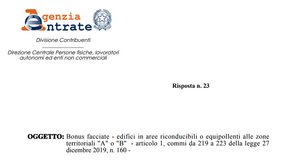 Bonus facciate, accessibile ma con certificazione anche fuori dalla zona A o B