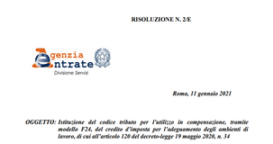 Bonus adeguamento ambienti di lavoro, codice tributo F24 per la compensazione entro giugno 2021