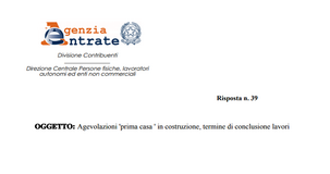Bonus prima casa in costruzione: dalle Entrate il no alla sospensione del termine fine lavori