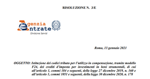 Credito di imposta beni strumentali 2020 e 2021, doppia istituzione del codice tributo