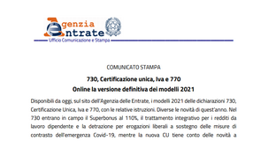 Dichiarazioni fiscali 2021, pronti i modelli definitivi 730, CU, IVA e 770