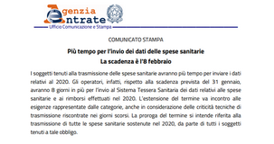 Sistema TS in tilt: arriva la proroga per l'invio dei dati delle spese sanitarie 2020