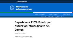 Superbonus 110%, MISE: per le domande di assunzioni nei Comuni si attende il dpcm