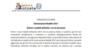 Dichiarazioni fiscali 2021: online anche i modelli definitivi Redditi, Irap e Consolidato