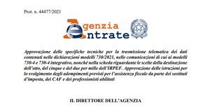 Modello 730/2021, pronte le specifiche tecniche per l'invio