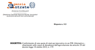 Bonus startup innovative, la quota conferita al PIR alternativo salva la detrazione