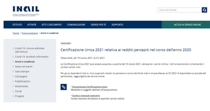 CU 2021 INAIL: le istruzioni per scaricare la Certificazione Unica dal 16 marzo