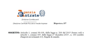 Credito d'imposta investimenti 4.0, è cumulabile con il bonus Sud