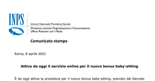 Domanda bonus baby sitter 2021, INPS: attivo il servizio online