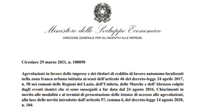 ZFU Sisma Centro Italia: domande per l'agevolazione dal 20 maggio al 16 giugno