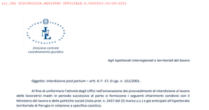 Madre lavoratrice, interdizione post partum a prescindere dal DVR: i chiarimenti dell'INL