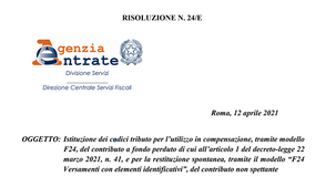 Contributi a fondo perduto, istituito il codice tributo per l'utilizzo in compensazione 