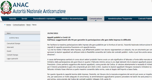 Appalti pubblici e Covid, ANAC: maggiore flessibilità per le imprese in difficoltà 