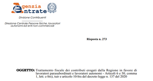 Bonus Covid dalle regioni, tassazione per collaboratori e lavoratori a progetto