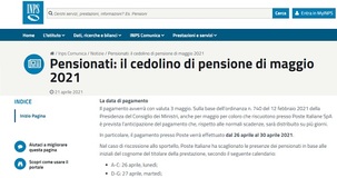 Pagamento pensioni maggio 2021, accredito INPS in anticipo dal 26 aprile 
