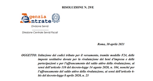 Rivalutazione beni di impresa: i codici tributo per il versamento delle imposte sostitutive 