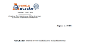 Covid, isolamento domiciliare dei medici: imposta di bollo sui certificati per l'indennizzo 