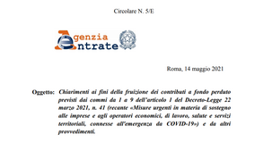Contributi a fondo perduto DL Sostegni, nella circolare delle Entrate i chiarimenti ai dubbi degli operatori