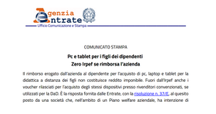 Niente IRPEF sul rimborso ai dipendenti che acquistano PC e tablet per la DAD dei figli