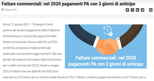 Fatture commerciali, pagamenti della PA in anticipo di 3 giorni: i dati del MEF