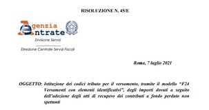 La restituzione del contributo a fondo perduto dopo atti di recupero: istruzioni e codice tributo