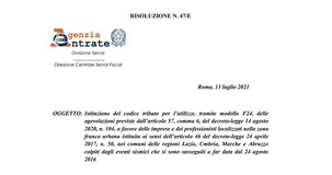 ZFU sisma Centro Italia, proroga agevolazioni fiscali e contributive: arriva il codice tributo