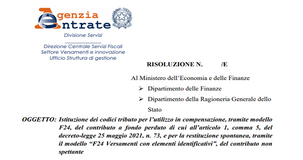 Contributo a fondo perduto alternativo, nuovi codici tributo per compensazione e restituzione