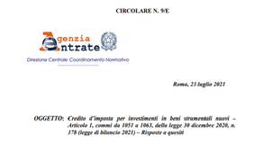 Bonus beni strumentali 2021, tutte le novità nella circolare dell'Agenzia delle Entrate