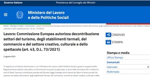 Esonero contributi 2021 per turismo, commercio, spettacolo: via libera della Commissione Europea