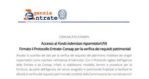 FIR: Consap e Agenzia delle Entrate collaborano per la verifica sui requisiti di accesso