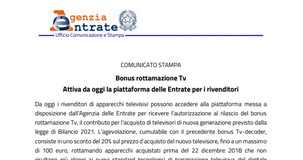Piattaforma bonus TV 2021, online anche il canale per l'autorizzazione del MISE ai venditori